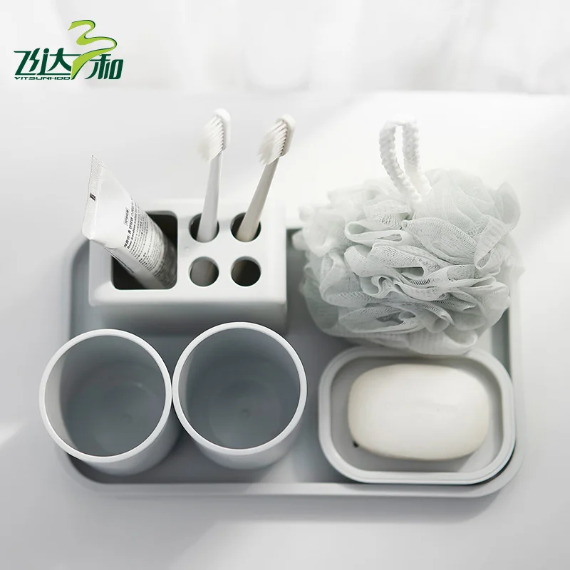 Набор пластиковых аксессуаров для ванной комнаты 6 предметов держатель зубных