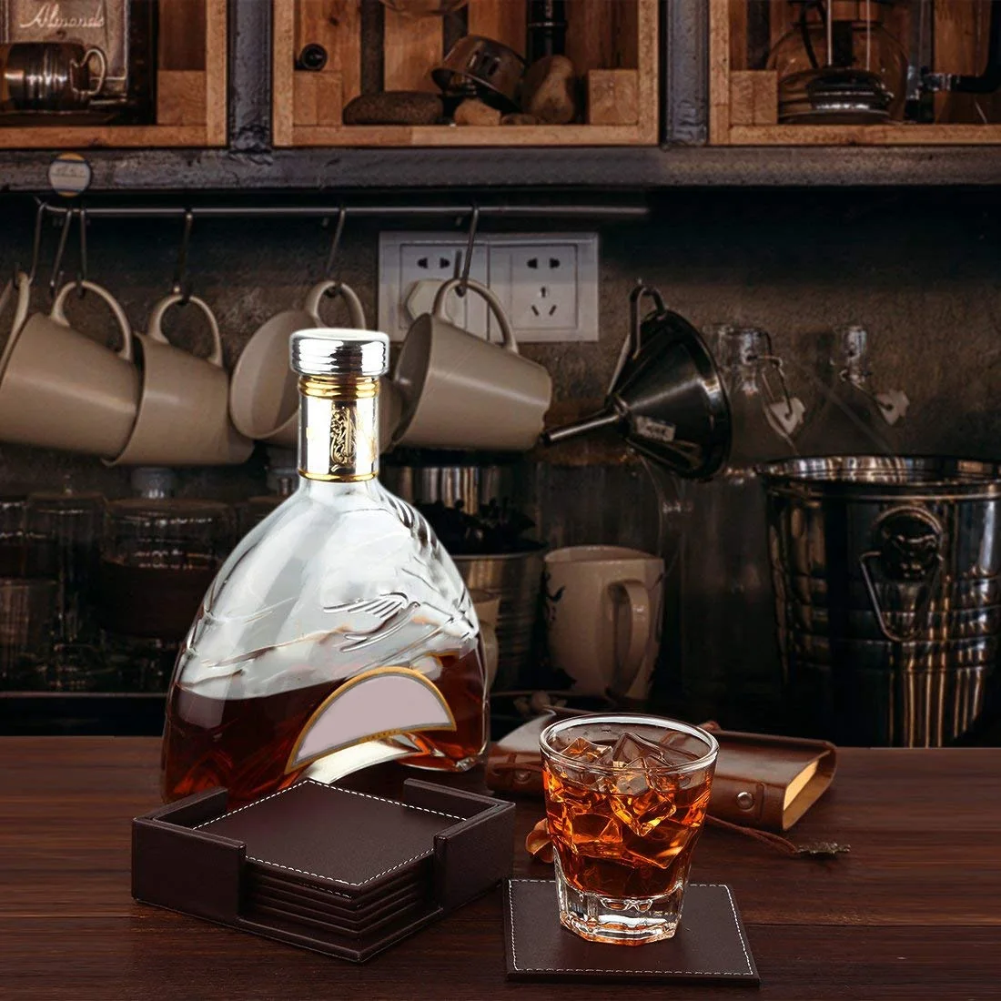 Coasters For Drinks Leather Set With Holder Of 6 Protect Furniture From Water Marks Scratch And Damage (Sqaure Br | Дом и сад