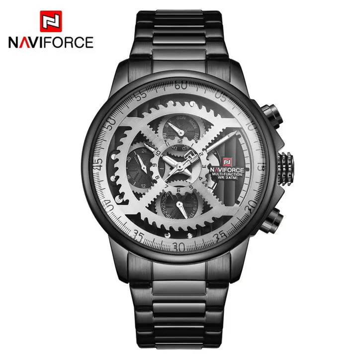 BLACK GRAY NAVIFORCE, военные кварцевые часы для мужчин, 24 H, календарь, нержавеющая сталь, ремешок, розовое золото, мужские часы, Топ бренд, роскошные часы - Цвет: BLACK GRAY
