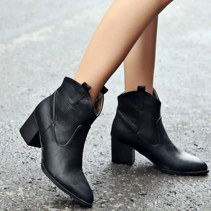 SJJH/женские ботильоны с острым носком не сужающийся книзу массивный плюш короткие