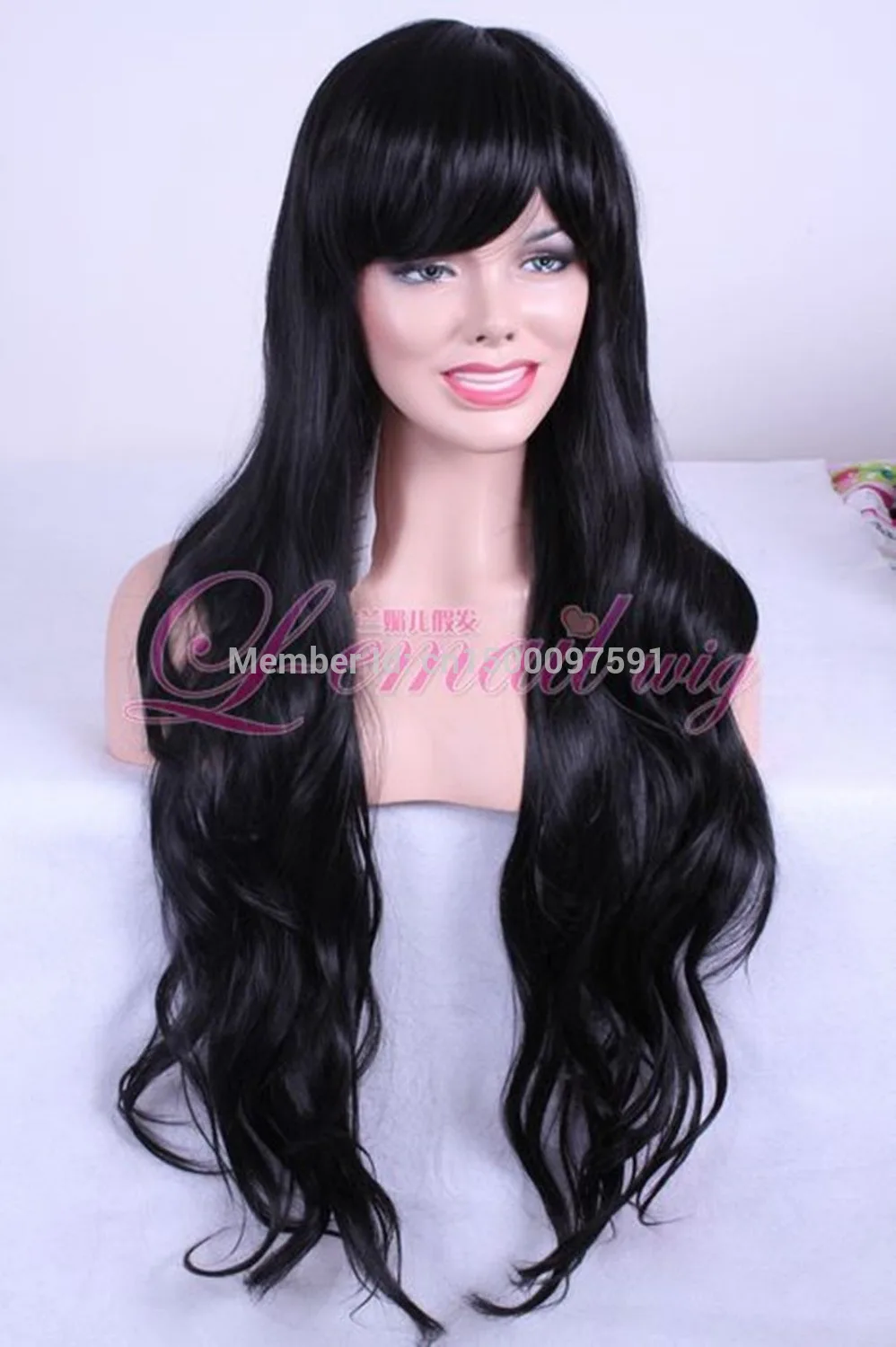 parrucca perruque Shipping**80cm long Jet Black wavy women fahion hair wig |