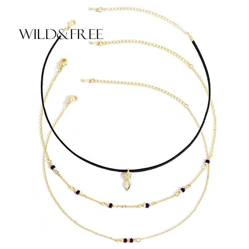 WILD& FREE Мода 3 шт./компл. замшевое ожерелье-чокер Цепочки и ожерелья Золото Цвет Бусы Многослойные, колье с подвесками в виде Цепочки и ожерелья s для Для женщин