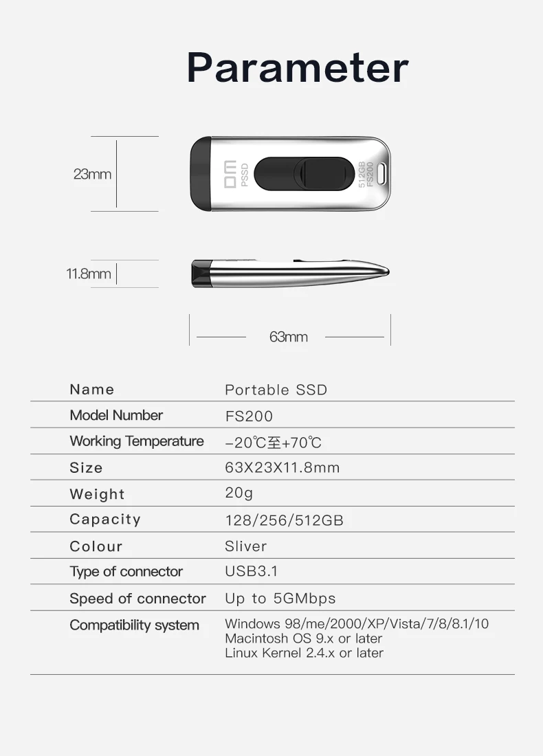 DM внешний SSD FS200 USB3.1 USB3.0 128GB 256GB 512GB жесткий диск Портативный твердотельный накопитель