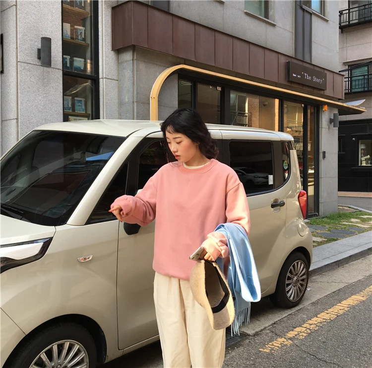 Jielur 12 однотонные толстовки Джерси женские Зимние флисовые корейские Harajuku толстовки женские Kpop Kawaii черные розовые женские s пуловеры