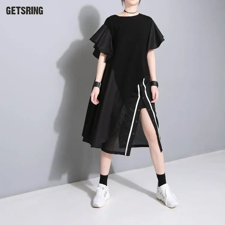 Новый Топ Моды getsring 2017 Летний лист лотоса нерегулярная строчка женская футболка 2