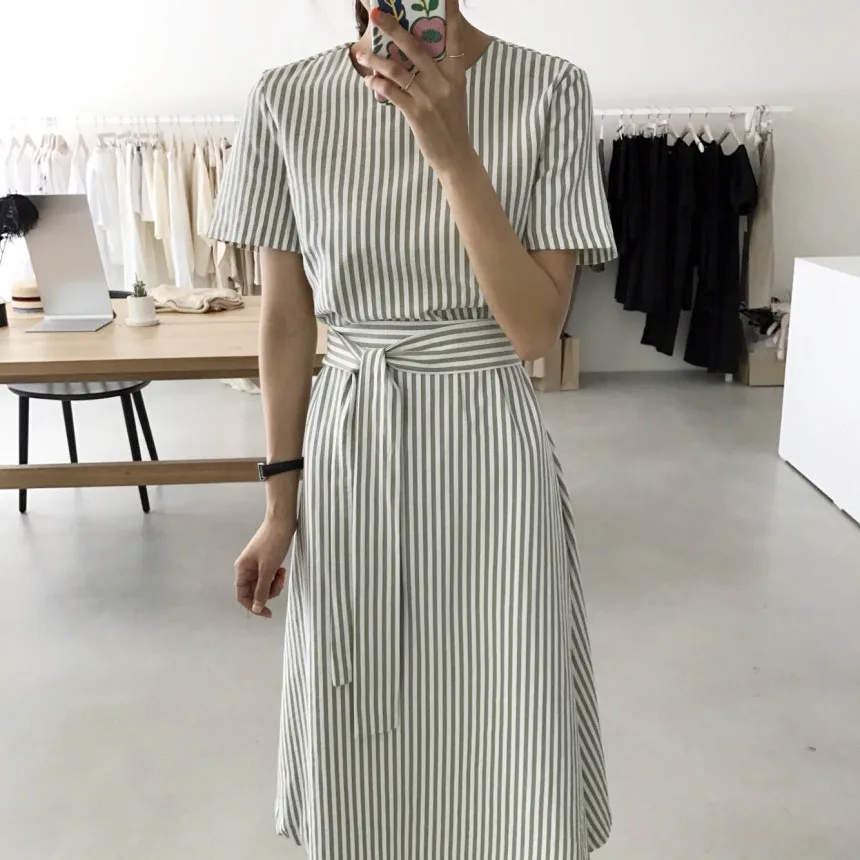 Женское летнее длинное Полосатое платье с повязкой, Vestidos с поясом, повседневное облегающее зеленое платье, Femme Sukienki Vestiti Donna