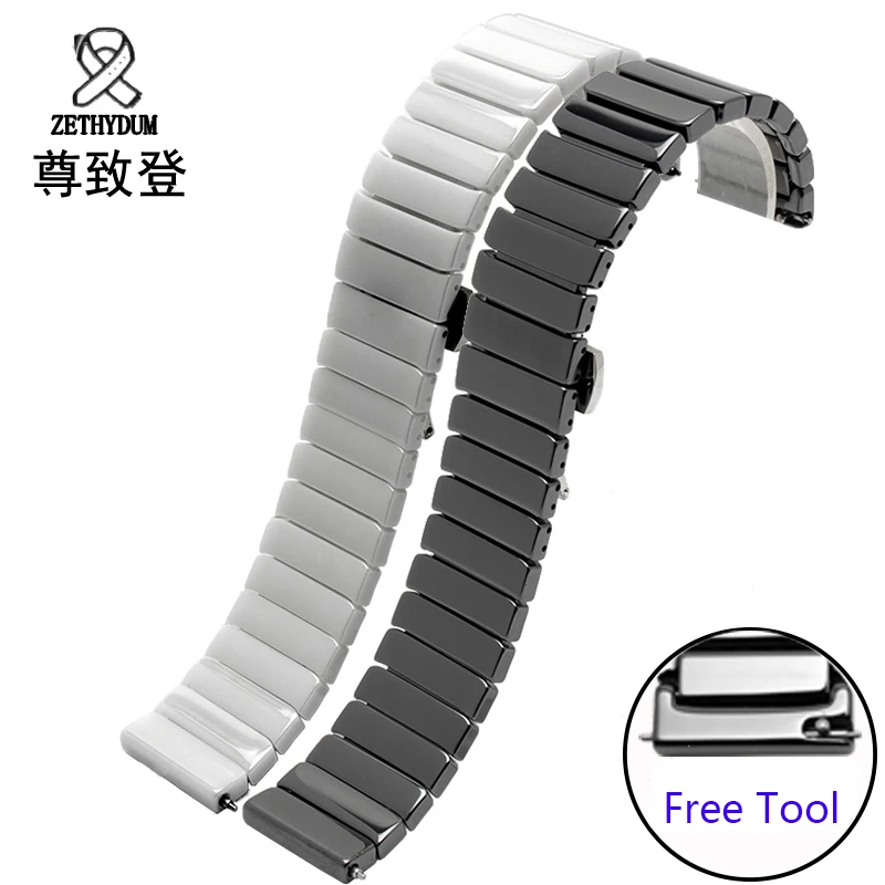 

For Samsung gear S2 Classic black white ceramic bracelet quality watchband 20mm butterfly clasp