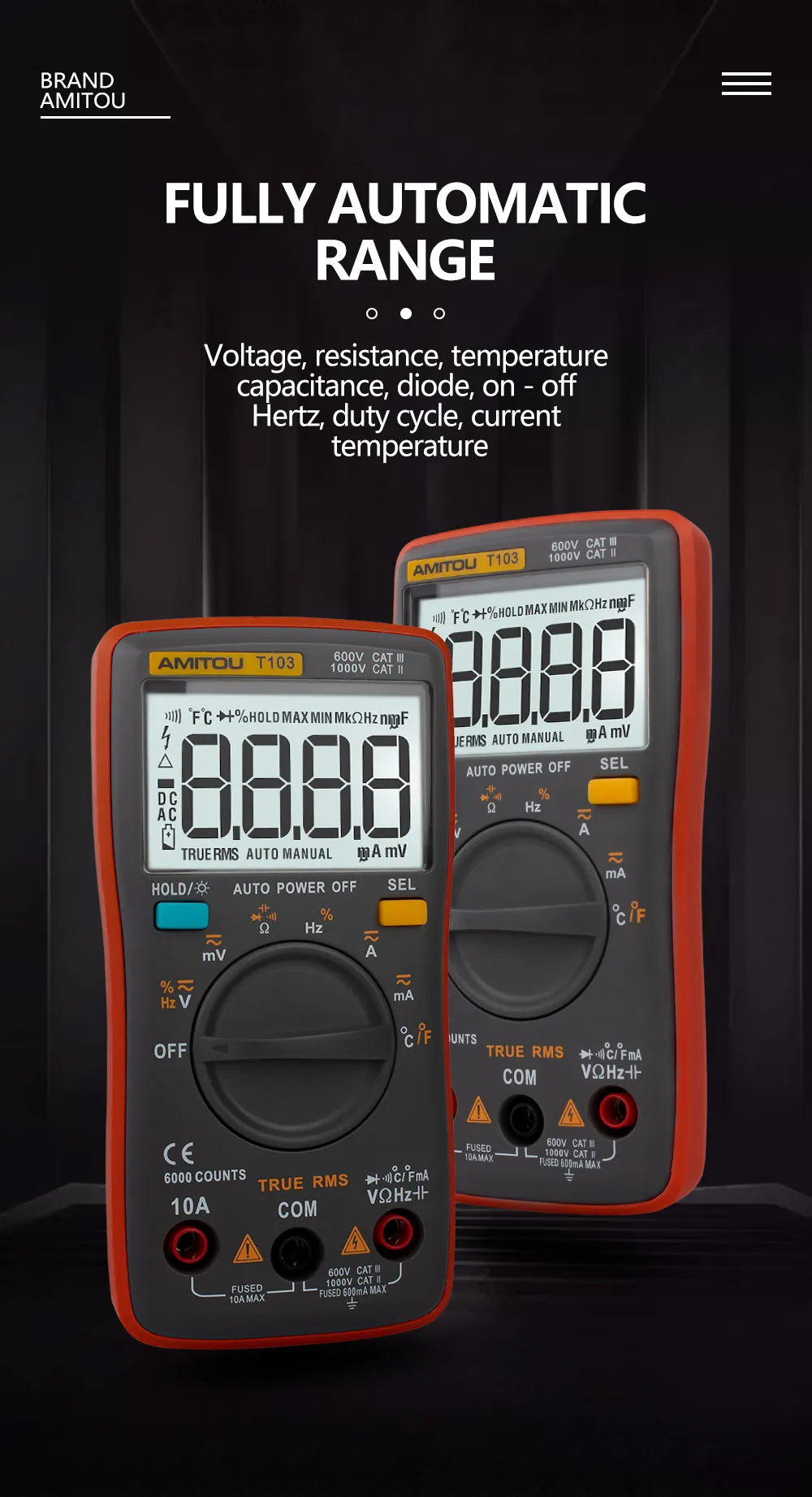 T103 мультиметр AC/DC Амперметр Вольтметр Авто Multimetro Ом Частота Диод Сопротивление Емкость температура рабочий цикл тестер