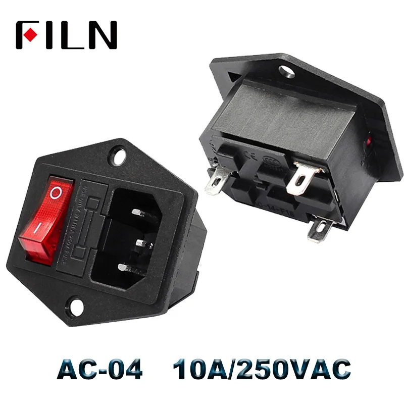 AC-04 IEC320 C14 электрическое гнездо переменного тока 3 pin Красный светодиодный 250V кулисный переключатель 10A предохранитель женский мужской гнездо входа разъем 2-контактный разъем крепление - Цвет: AC-04