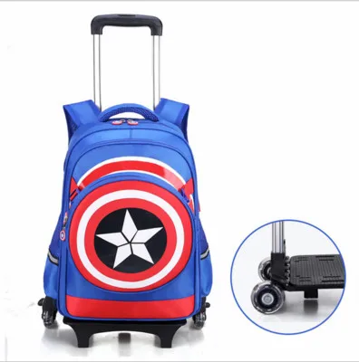 Blue 2 Wheels Школьная Дорожная сумка на колесиках Капитан Америка, детский аниме-рюкзак, брендовая детская школьная сумка на колесиках, рюкзаки с колесами - Цвет: Blue 2 Wheels