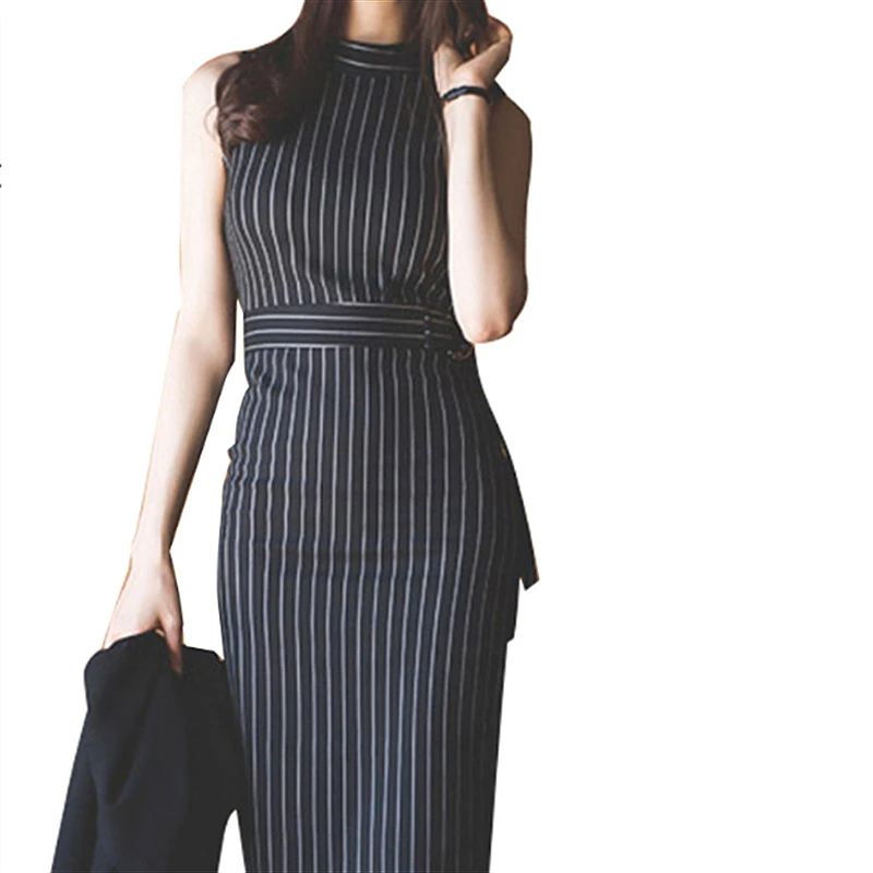 2019 весенние женские элегантные платья без рукавов с поясом пуловеры цветные в