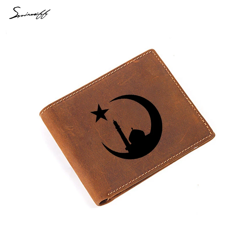 

Islam Mosque Muslim Men Wallet Genuine Leather Short Design Purse Credit Card Holder Men engrave Name Wallet with Coin Pocket