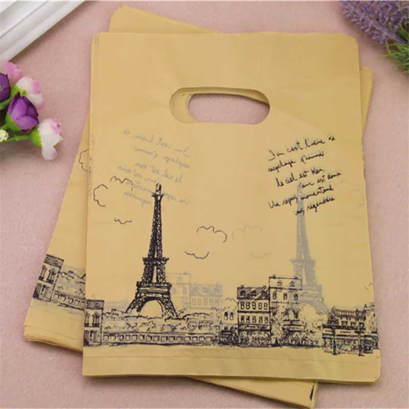 

New Design Wholesale 100pcs/lot 20*25cm Luxury Plastic European Eiffel Tower Packaging Favor Gift Packaging