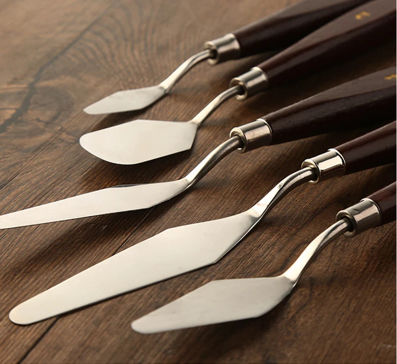5Pcs Palette Scraper Set oil painting tool Mixed Stainless Stee Spatula Knives For Artist Painting Knife Blade wooden handle