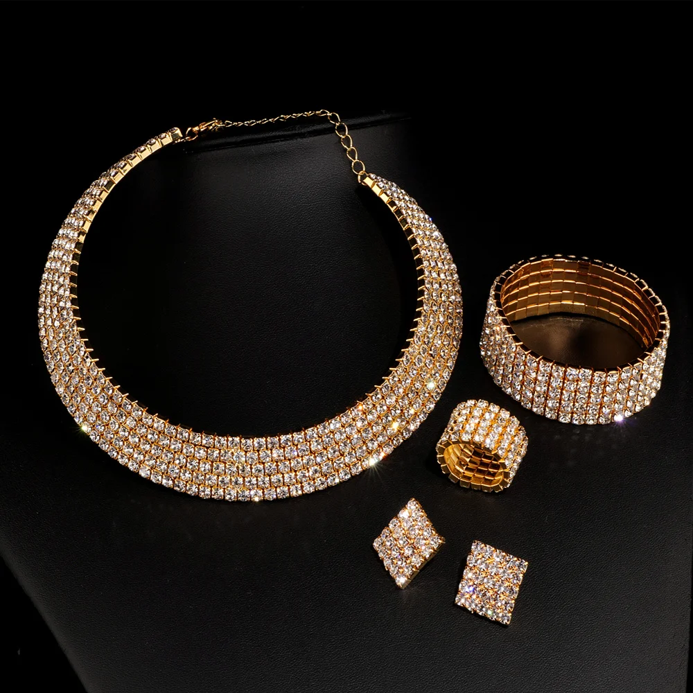 Женский комплект свадебных украшений серебряное ожерелье серьги браслеты