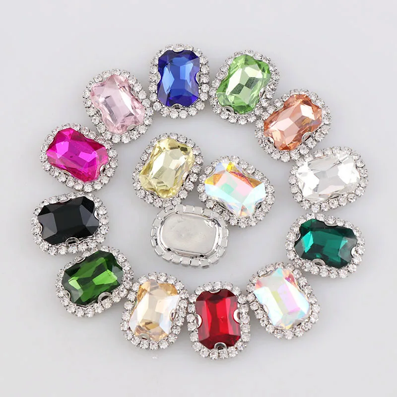 Прямоугольник Octagon пришить пустой коготь с кристальными пуговицами короткое