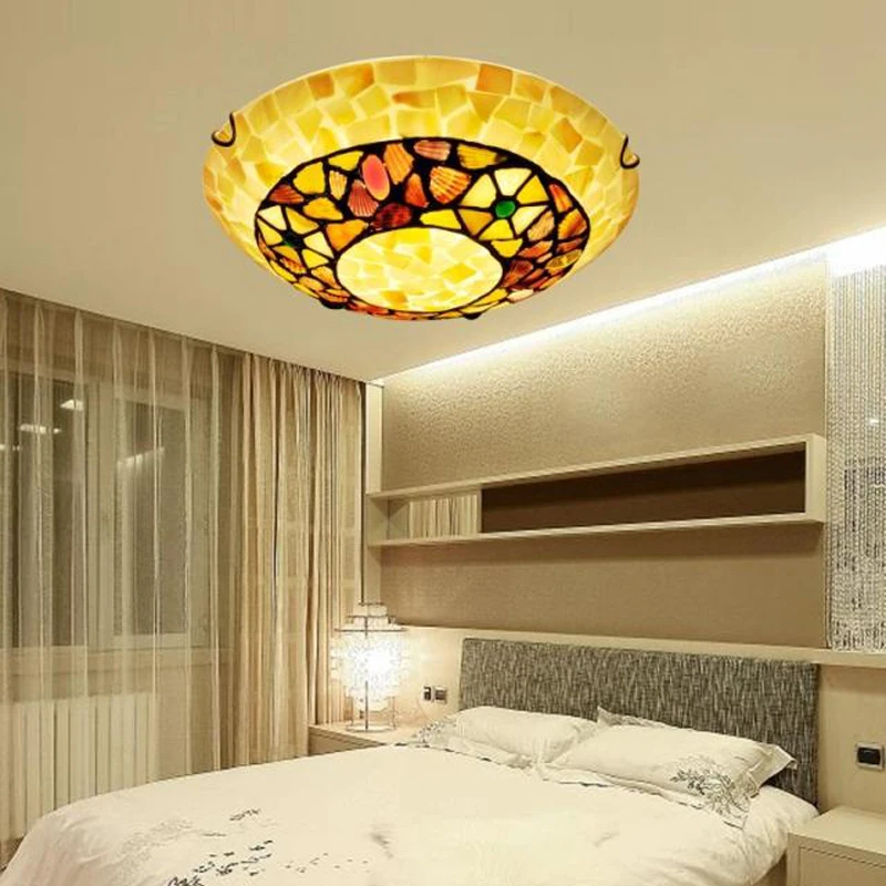 Тиффани Shell лампа для крыльца веранды Кухня Цветной потолок светильник