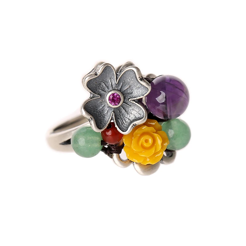 Серебряные кольца китайские Style925 серебряное кольцо с узором в народном стиле