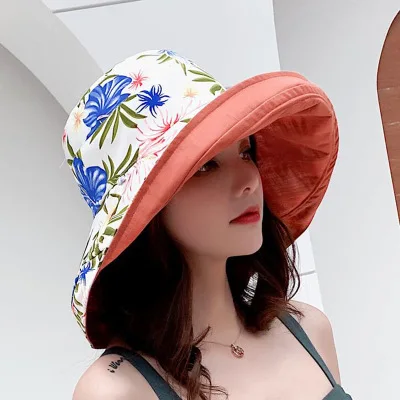 BINGYUANHAOXUAN, женская шляпа, шляпа от солнца, с принтом, Панама, двухсторонняя, носимая Кепка для бассейна для женщин, козырек, шляпа рыбака - Цвет: caramel colour