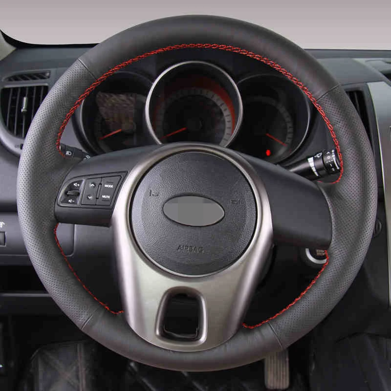 Прошитая вручную черная кожаная оплетка на руль для Kia Forte Soul Rio 2009 2010 2011|leather steering