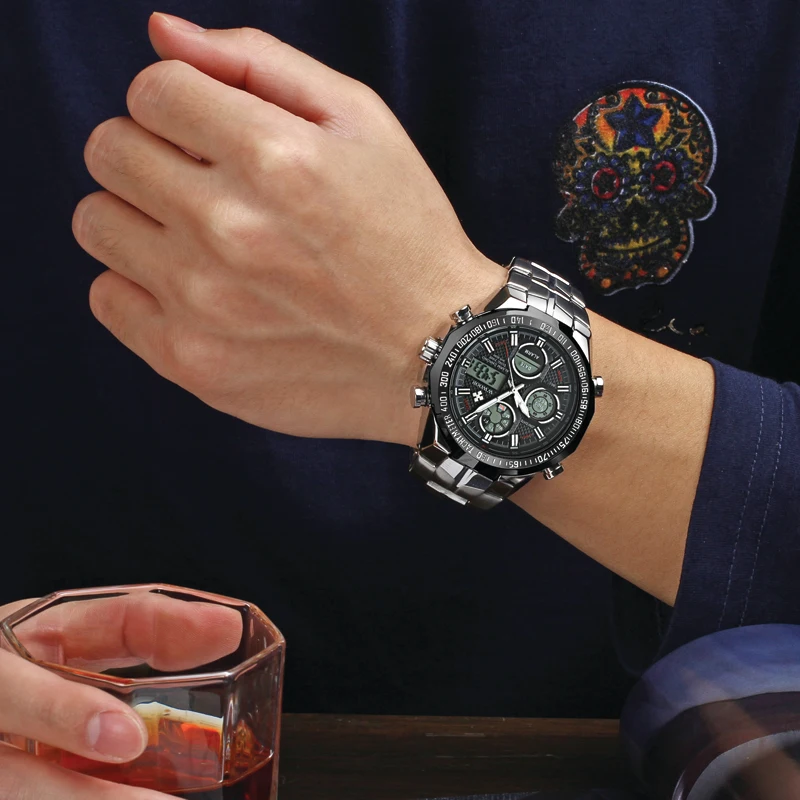 Часы наручные мужские кварцевые Светодиодные брендовые Роскошные спортивные