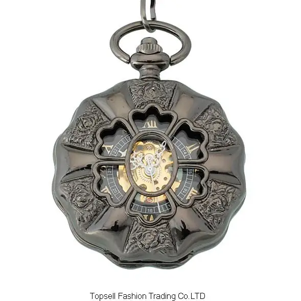 2015 горячий черный полые римские num кулон Механические карманные часы Для мужчин