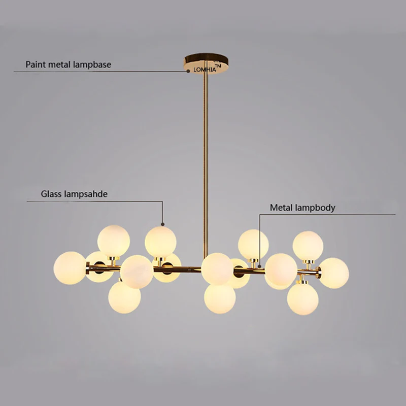 Современный простой 16 круглых стеклянных шаров с молекулярным светодиодным