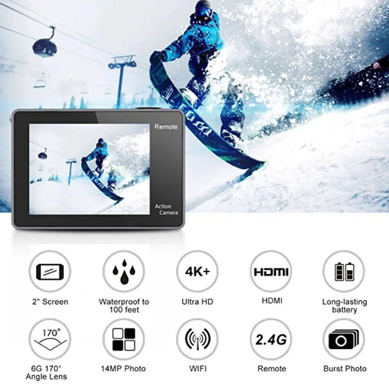 EKEN H9R Plus 4K Экшн камера Ultra HD Ambarella A12 4 k/30fps 1080 p/60fps Actioncam 14MP Go Водонепроницаемая Wifi