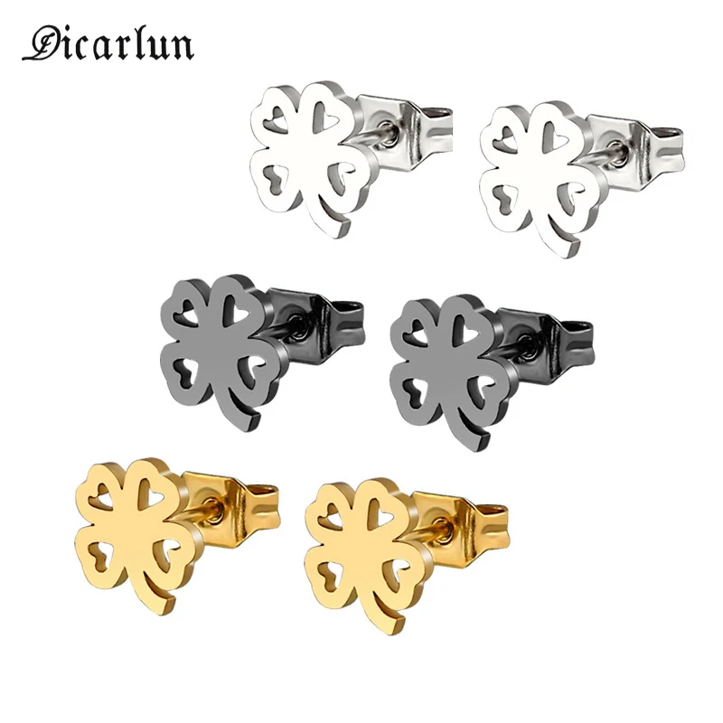 Женские серьги с четырехлистным клевером DICARLUN черные гвоздики из нержавеющей