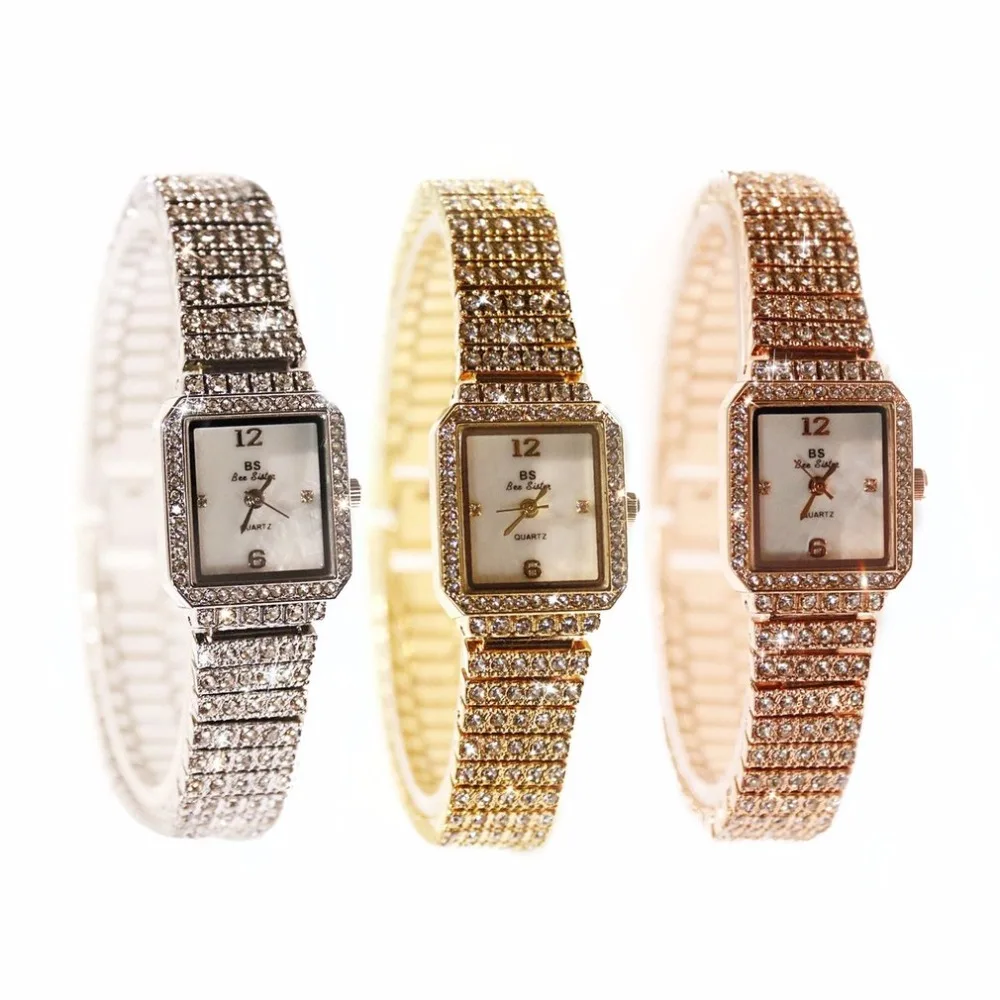 Стразы женские кварцевые часы браслет Кристальные аналоговые наручные