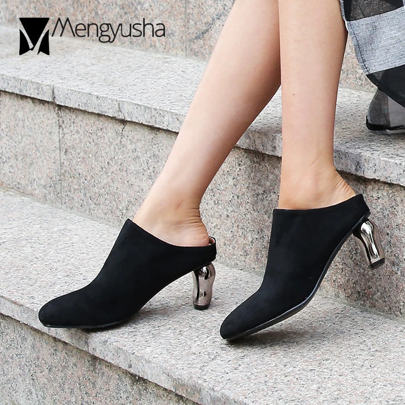 Натуральная кожа замшевые сандалии с закрытым носком Женская странные