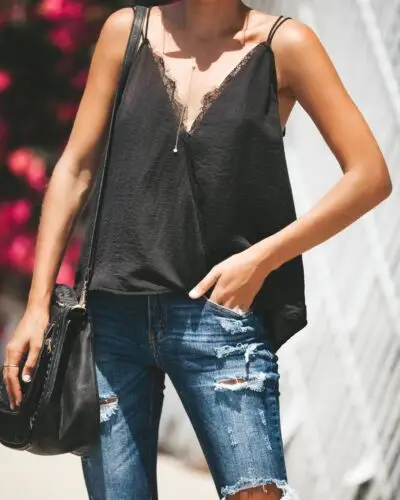 Новинка 2019 модная летняя кружевная майка без рукавов для женщин и девочек блузка