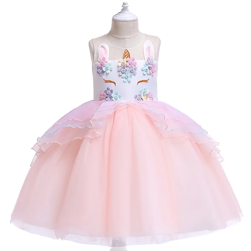 Платье с единорогом детская одежда перекрестной каймой платье принцессы