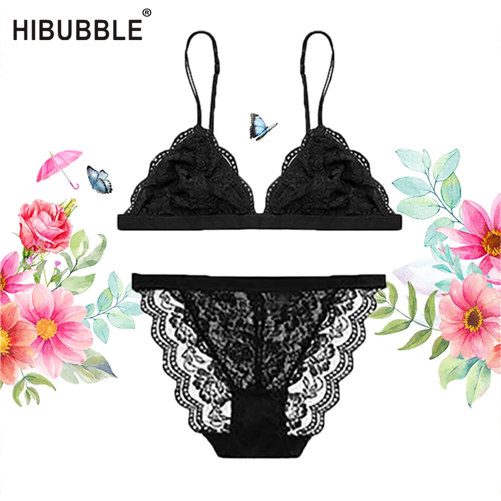 Женский кружевной бюстгальтер HIBUBBLE черный бесшовный с пуш апом и цветочным