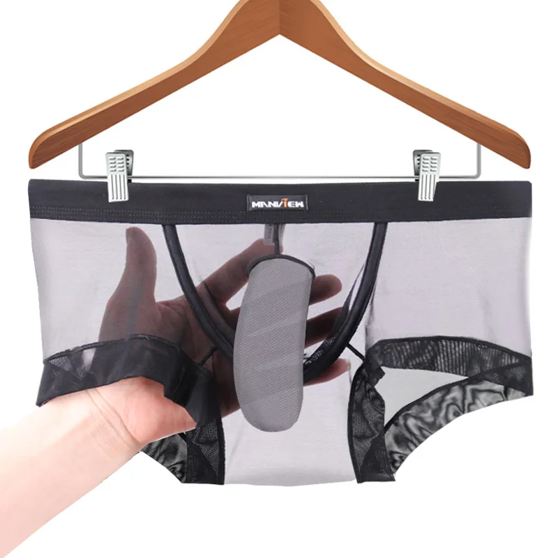 Трусы боксеры мужские с карманом для пениса прозрачное газовое нижнее белье