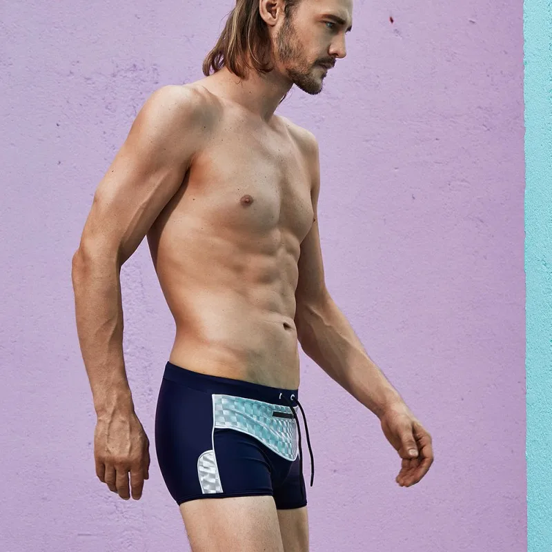 Мужские пляжные плавки бренд Superbody серебристые Лоскутные для отпуска Hot Spring с