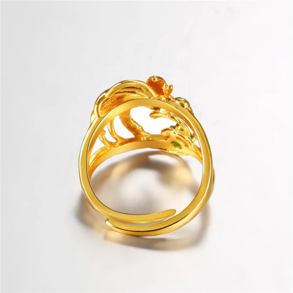 Kpop птица Феникс регулируемое кольцо золотой цвет зеленый кубический цирконий