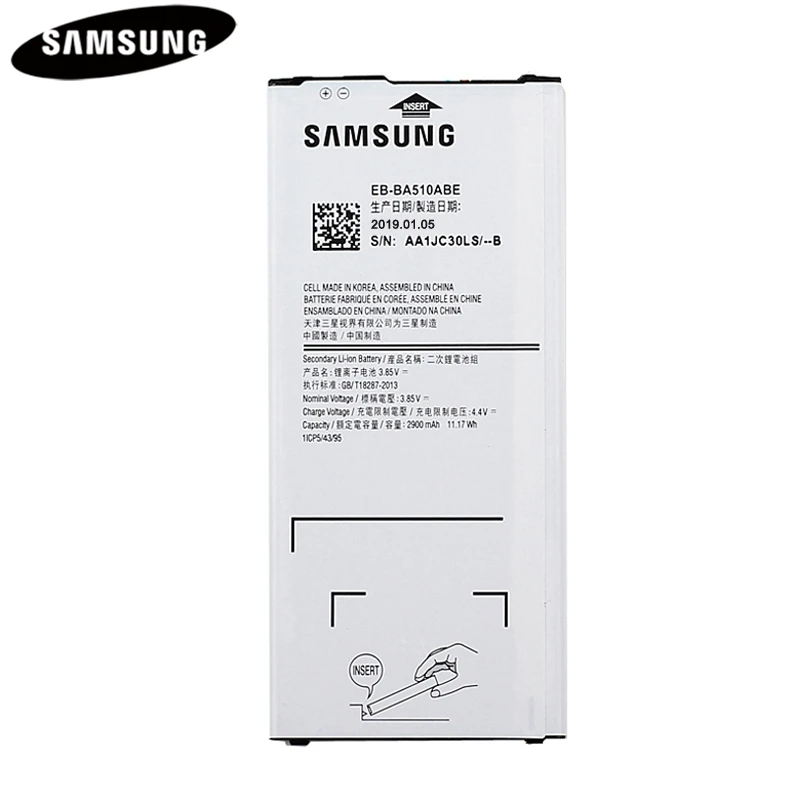 Батарея EB-BA510ABE EB-BA510ABA для samsung Galaxy A5 /A5 // A510F A5100 Аутентичные Батарея 2900 мА-ч