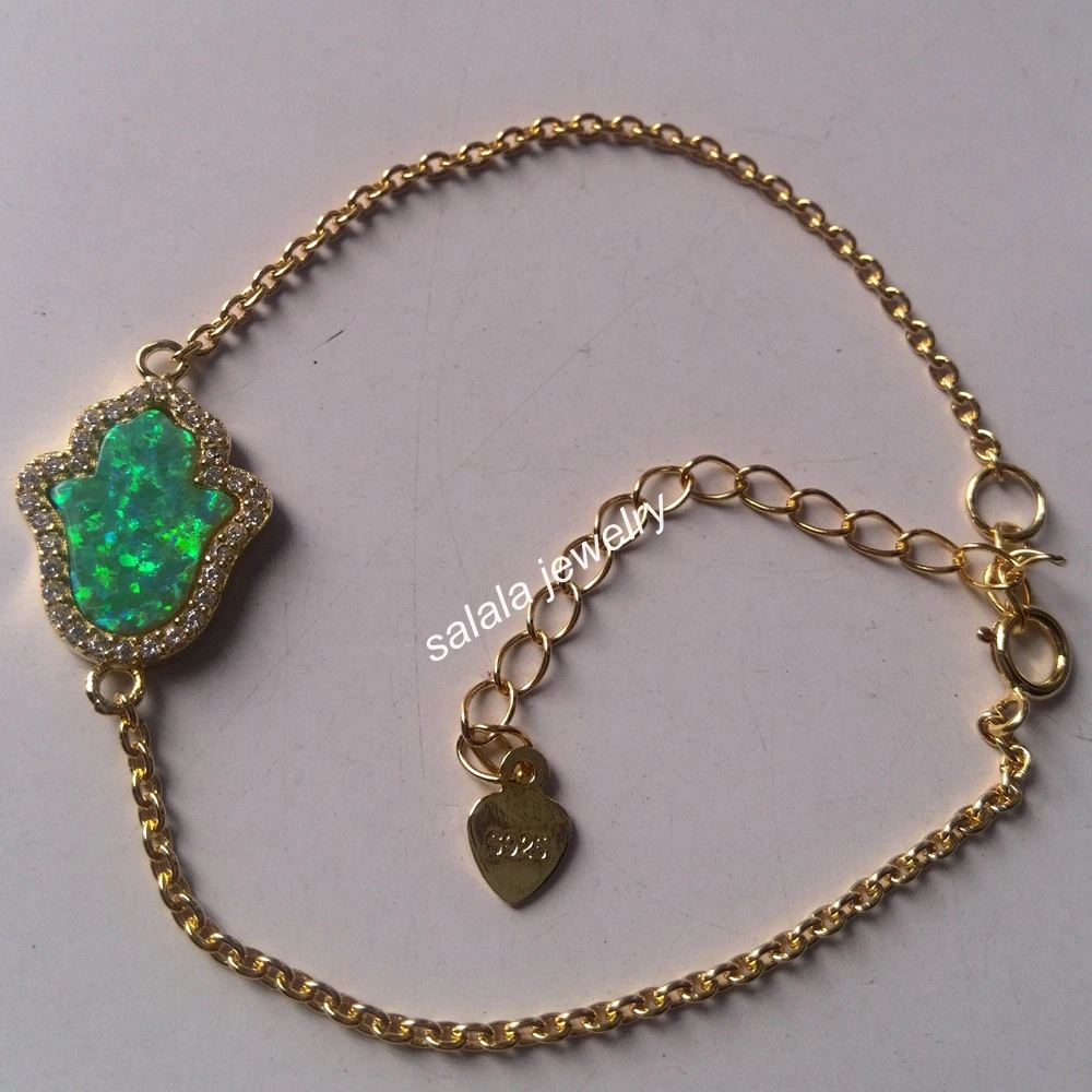Браслет Kiwi & White Hamsa Hand Opal из стерлингового серебра 925 пробы регулируемый браслет