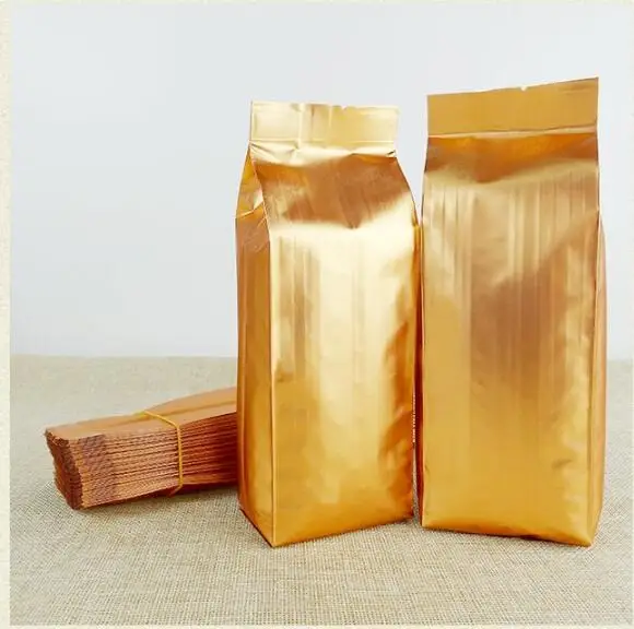 100 шт./лот упаковочная сумка для чая и кофе из золотой алюминиевой фольги/мешок