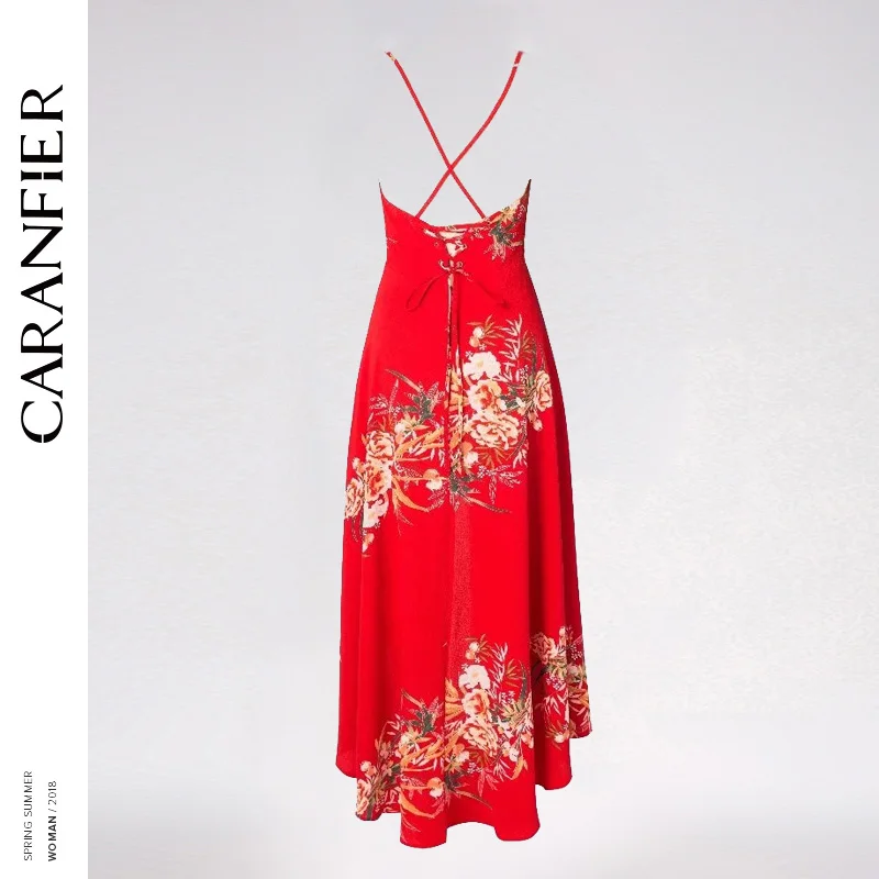 CARANFIER 2018 летнее платье Сексуальная Для женщин пляжное нерегулярные отворотом