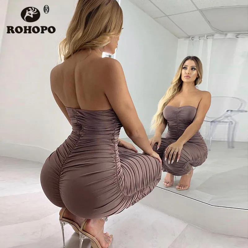 Женское вечернее платье без бретелек ROHOPO однотонное эластичное Клубное цвета