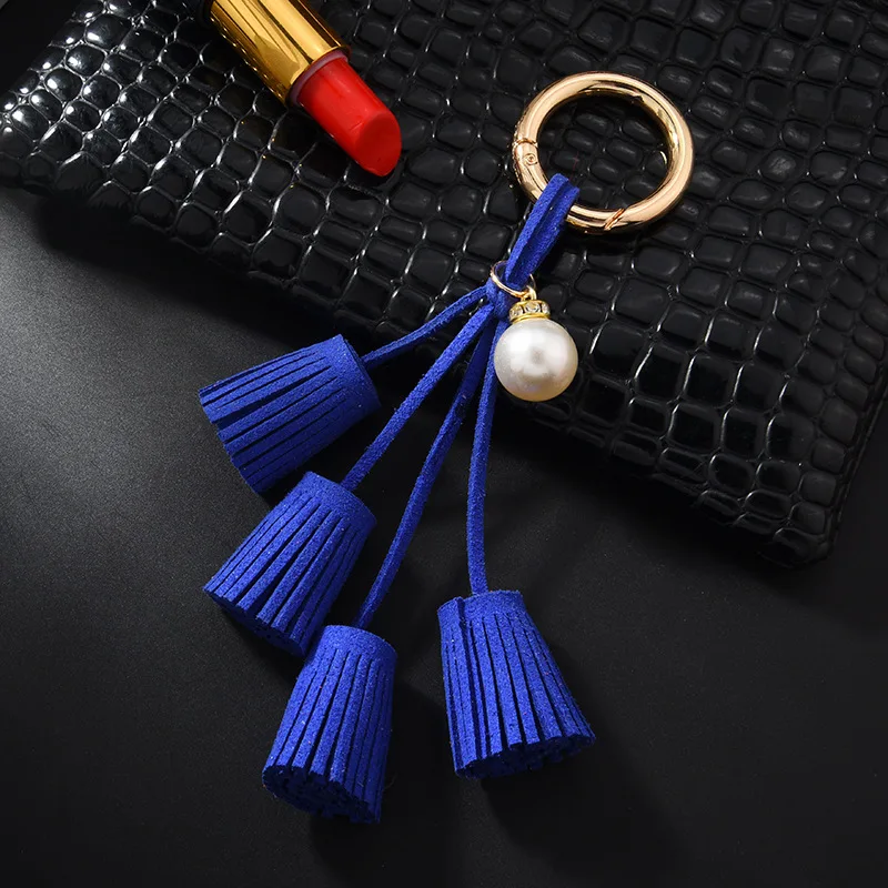 Корейский Бархатный кисточкой брелок для ключей с кожаными кисточками жемчужный кулон автомобиля украшения Женский брелок плюшевая сумка Подвеска