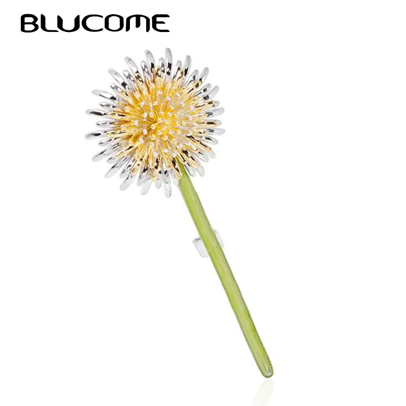 Эмаль blucome, зеленый цветок одуванчика, броши для женщин, Мужская Свадебная брошь с растениями, нагрудные булавки, подарки, комплект из меди, зажим для воротника