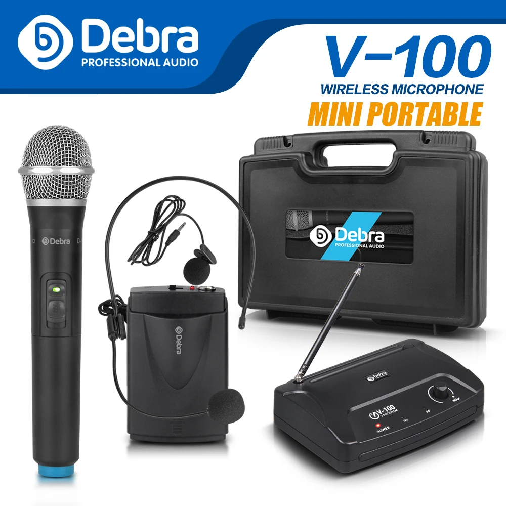 Debra аудио V-100 беспроводной VHF микрофон системы с портативным чехлом с портативным или Lavalier& Heatset для караоке