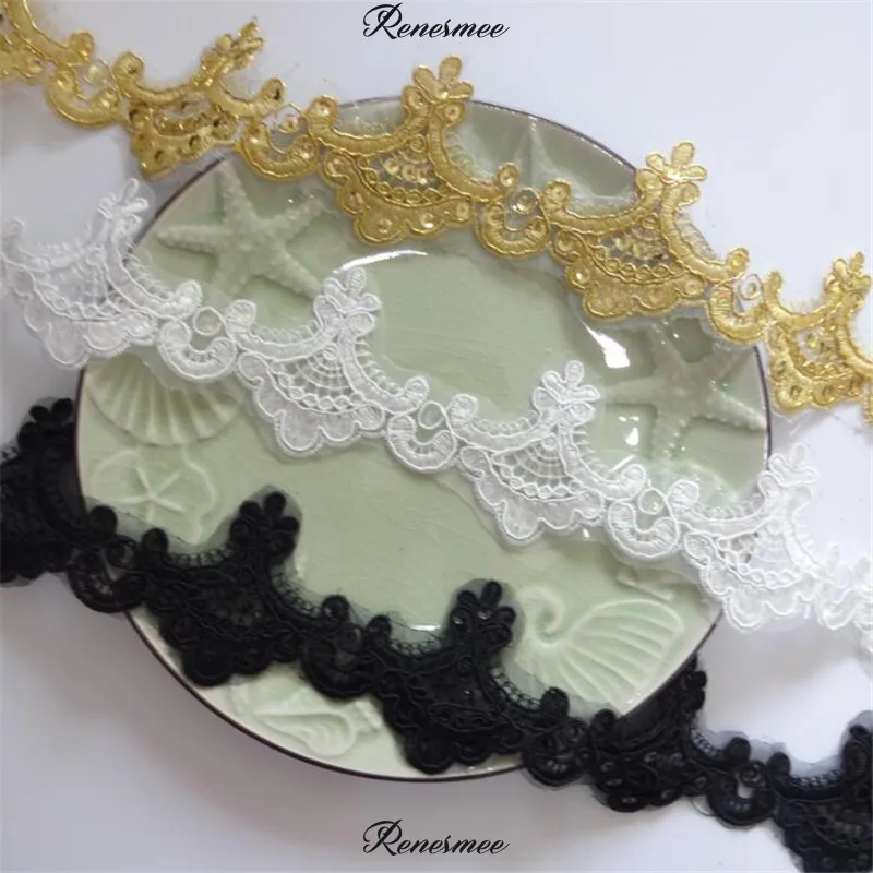 2 ярда горячей золотой моды DIY золото/черный/цвета слоновой кости с кружевной отделкой вышивка блеск Кружева Аппликация Обрезка ручной работы DIY аксессуары 6,5 см