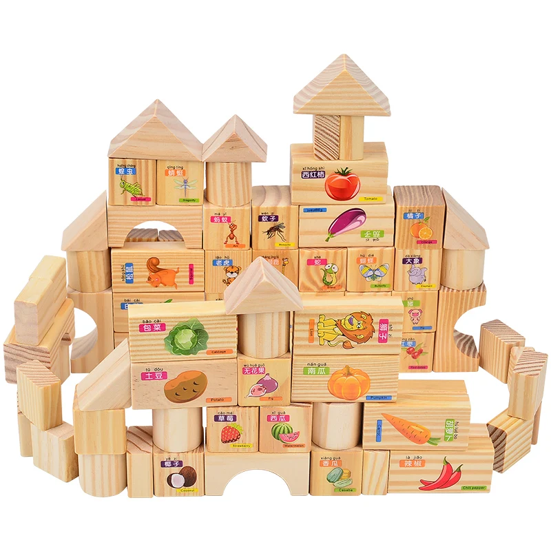 103PCS Wooden Building Blocks Early Education Digital Animal English Block Parent-child Interactive Toy Gift for Baby Children | Игрушки и