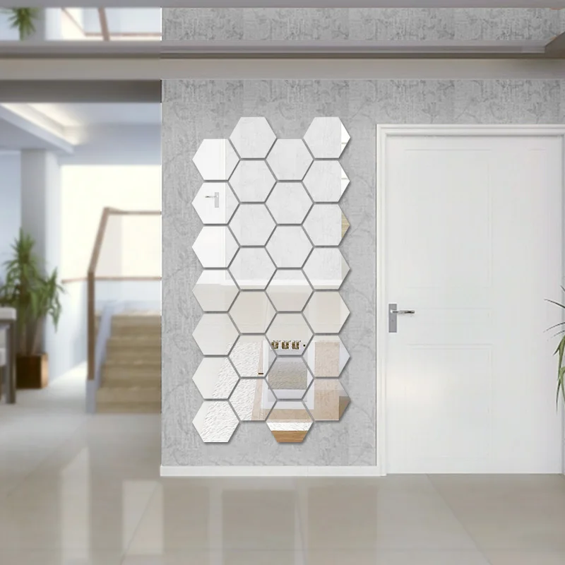 

7 шт./лот 16x18 см очень большие 3D современные зеркальные геометрические шестигранные акриловые настенные наклейки «сделай сам» съемные зерка...
