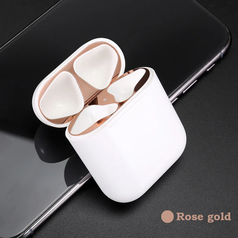 Roso Gold Металлическая Пылезащитная наклейка для Apple AirPods, чехол, аксессуар, защитная наклейка, защита кожи, AirPods, металлические чипы - Цвет: Roso Gold