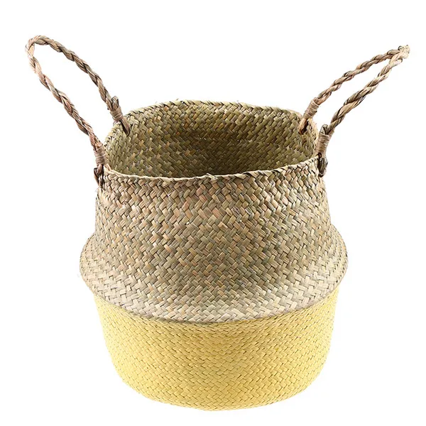Цвет: желтый WHISM Seagrass Wickerwork Flower Basket Decorative Flower Pot Planter Hanging Flowerpots Woven Laundry Storage Basket Home Decor - Цвет: Цвет: желтый